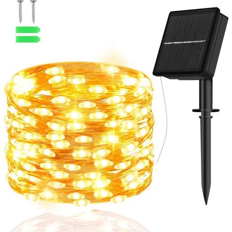 5 m guirlande lumineuse solaire, fil de cuivre souple, 50 LED, 8 modes, résistante aux intempéries IP65 pour jardin, balcon et décoration extérieure