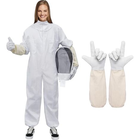 Tenue Apiculteur,Combinaison d'Apiculture pour Tout avec Gants d'Apiculteur,Blanc Costume Apicole en (XL) (1/5)