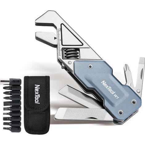 Multitool mit Rollgabelschlüssel, 9 Bits und Nylontasche, Edelstahl