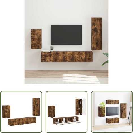 vidaXL Meuble tv minimaliste - Ensemble meuble TV 4 pcs Chêne fumé Bois d'ingénierie (1/5)