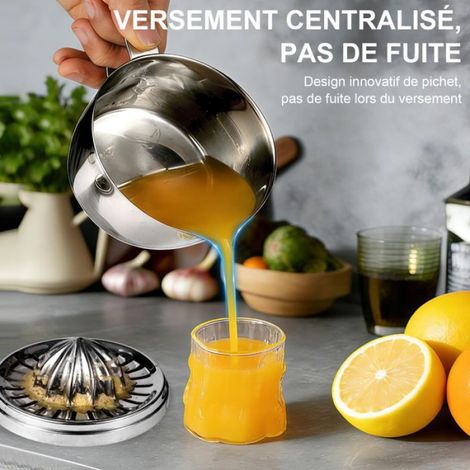 Presse Agrumes Manuel Acier Inoxydable 304 avec 500 ml Récipient à Jus et 2 Têtes - Presse Citron, Compatible Lave-vaisselle (1/5)