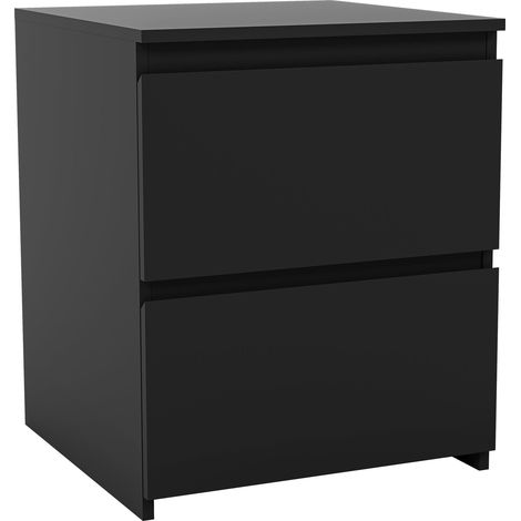 Denver 2 Drawer Bedside Table Large Cabinet Chest Nightstand Bedroom Furniture, Black