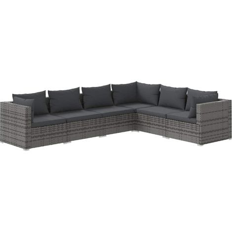 Maison Exclusive - Set Divani da Giardino 6 pz con Cuscini in Polyrattan Grigio (1/5)