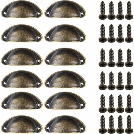 12 Pièces Poignée de Porte Coquille, Rétro Poignées de Porte, Poignées de Meubles Traditionnelles en Demi Lune Avec Vis, pour Tiroir, Armoire, Commode (Bronze) (1/4)