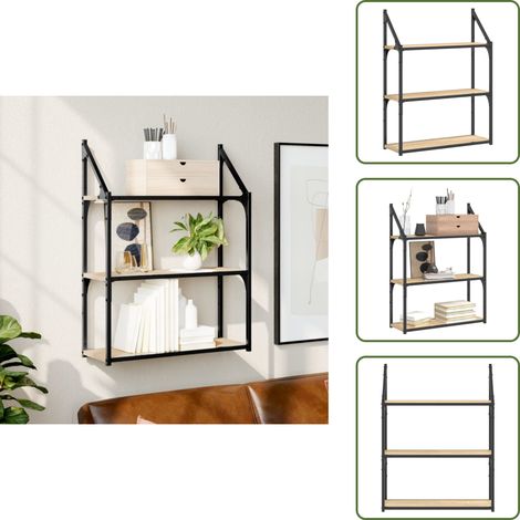 Étagère 3 niveaux - vidaXL Étagère murale 3 niveaux chêne sonoma 60x21x78,5 cm - Rangement en bois (1/5)