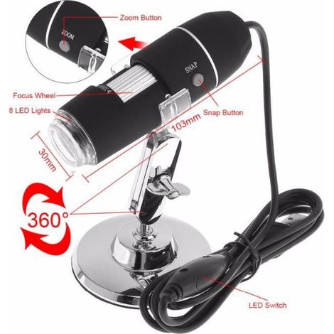 Loupe électronique d'inspection de microscope numérique 1600X 2MP USB avec support en métal - - Zoom (1/4)