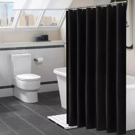 Rideau de douche noir pur, rideau de douche en tissu Polyester imperméable épais 200x200cm (1/5)