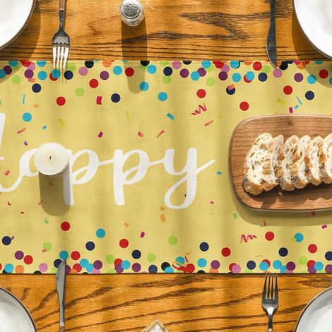 Tischläufer „Happy Birthday“ mit gelben Punkten, 40 x 140 cm, Dekoration (1/3)