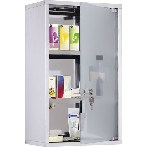 Dreistöckiger Edelstahl-Wandschrank mit abschließbarer Glastür und 2 Schlüsseln