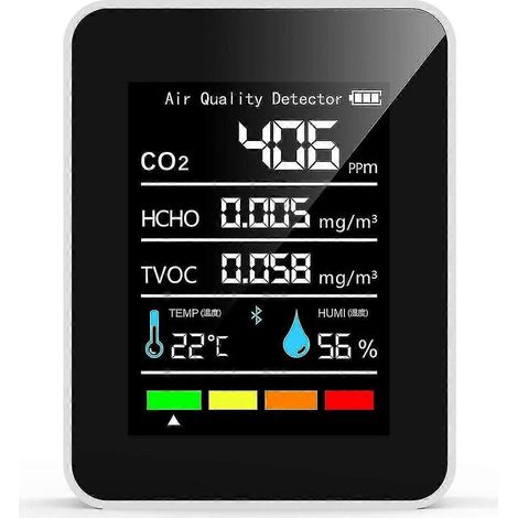 Testeur numérique 5 en 1 de CO2, de température et d'humidité, détecteur de dioxyde de carbone, moniteur de qualité de l'air, analyseur TVOC/HCHO. (1/5)