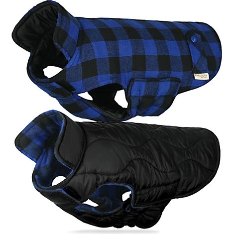 Manteau Réversible pour Chien Veste d'hiver Matelassée Imperméable et Chaude pour Animaux de Compagnie Gilet Flanelle à Carreaux avec Fermeture Scratch et Trou de Laisse (1/5)