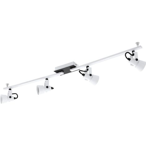 EGLO LED Deckenlampe Trillo, Deckenleuchte mit 4 schwenkbaren Spots, Deckenbeleuchtung für Büro und Wohnzimmer, Metall in Weiß und Schwarz, Deckenspot mit GU10 Fassung, L 98,5 cm