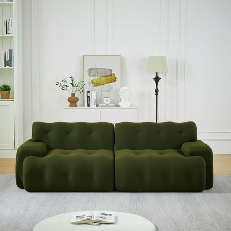 Sofá Cloud, de dos plazas extragrandes, con amplios reposabrazos y diseño moderno con detalles de botones. Sofá curvo, ideal para salones y apartamentos. No requiere montaje.
