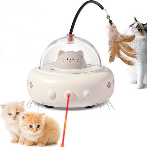 Jouet automatique pour chat avec plume et laser - Interactif 2 en 1 - Rechargeable - Détection d'obstacles - Rotation à 360° - Baguette ajustable - Longue autonomie - Sans danger pour chats d'intérieu (1/5)