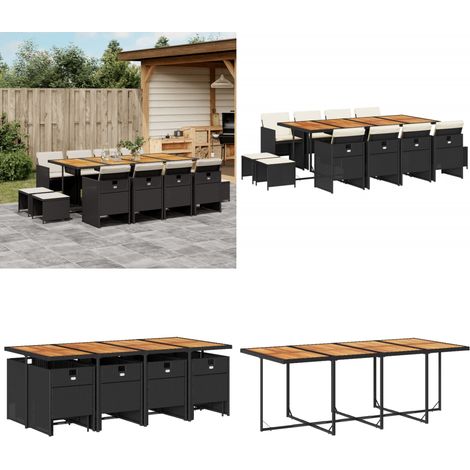 Set comedor de jardín con cojines 13 pzas ratán sintético negro - Sillas de jardín - Cojines para sillas