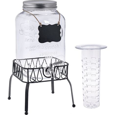 Caraffa in vetro porta bevande con rubinetto e supporto in metallo 7,5 lt (1/4)