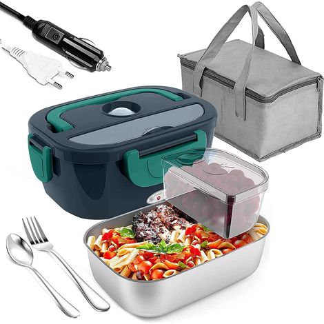 Gamelle Chauffante Lunch Box Chauffante 3 en 1 12V 24V 220V Lunch Box Isotherme Portable Boîte Chauffante Lunch Box Electrique en Acier Inoxydable Lunchbox Chauffant Utilisé pour Voiture Camion Bureau