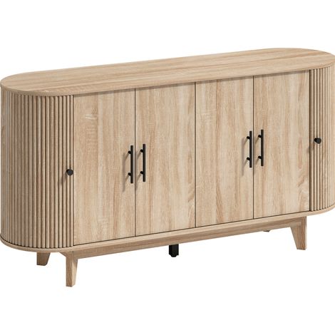 Buffet ovale de rangement, meuble de salon en MDF finition bois clair crème, 2 portes, étagères réglables, pour TV 65 pouces, 147 cm, CHICFURN (1/5)