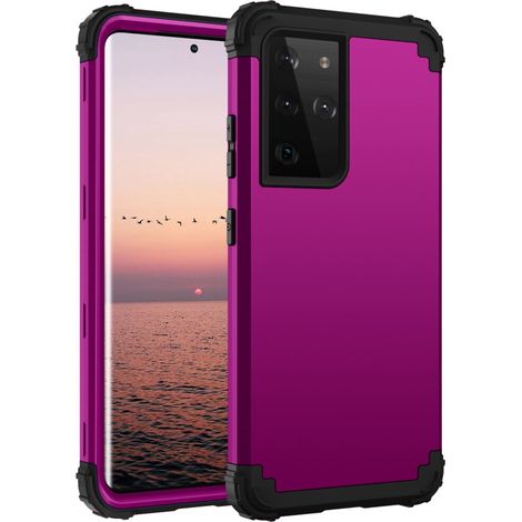 Handyhülle für Samsung Galaxy S21 Ultra – Strapazierfähiges Hybridmaterial, robust und langlebig, stoßfest, unterstützt kabelloses Laden, 3-in-1 Rundumschutz, lila. (1/2)
