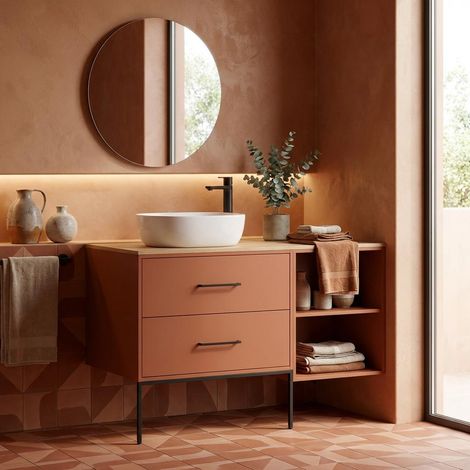 Mobile bagno sospeso con 2 cassetti colore terracotta e specchio. MALIGI HOME MG-ELARA Terracotta (1/5)