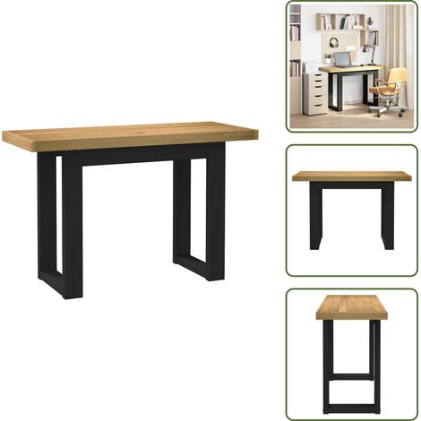 The Living Store Schreibtisch NOAIN U-Form-Beine 120x50x75 cm Massivholz Kiefer - Massiver Schreibtisch