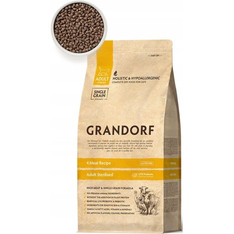 Alimento seco para gatos esterilizados GRANDORF 4 MIES STERILISED 2KG