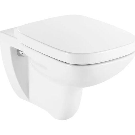 Roca – Cuvette WC suspendue Rimless DEBBA SQUARE – Abattant frein de chute Silencio – Longueur 355 mm – Blanc (1/5)