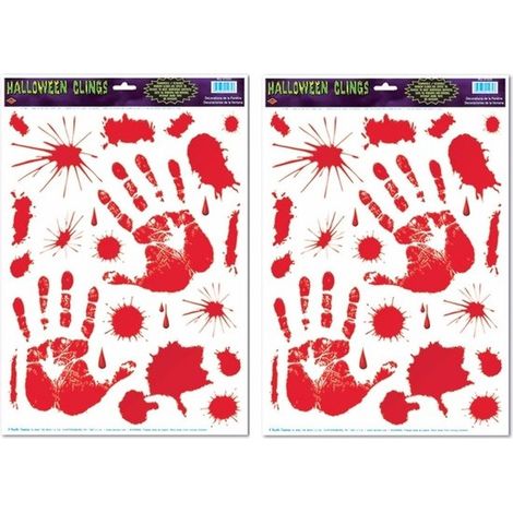 Lot de 2 autocollants pour fenêtre Halloween - Mains ensanglantées - Décoration d'horreur facile à poser (1/4)