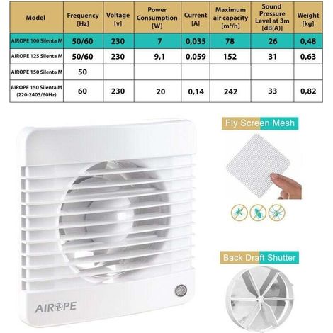100 mm Ventilateur,Extracteur d'Air,VMC avec Clapet Anti-Retour ,7 W,dB(A) 26,VMC (1/5)