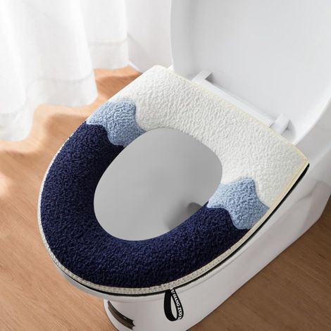 bleu foncé，Lot de 2 housses de siège de toilette plus épaisses et douces avec poignée Lavables Compatibles avec tous les sièges de toilette ovales