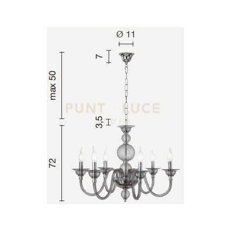 LAMPADARIO TEBE 6 LUCI TRASPARENTE E CROMO ATTACCO E14 D.70CM