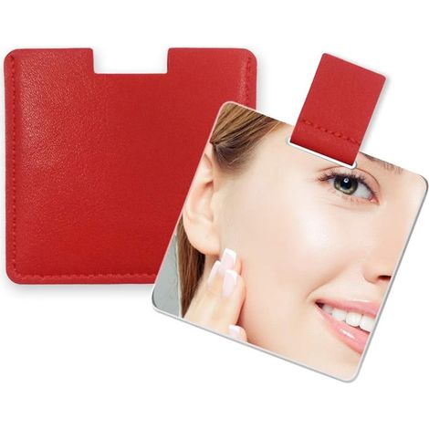 BEBUSINGOTO Espejo ultrafino pequeño, de acero inoxidable irrompible, con estuche de piel sintética, fácil de transportar. Se puede utilizar como espejo de maquillaje. (1/5)