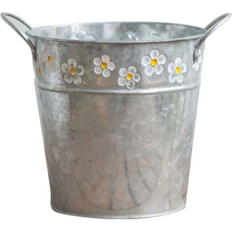 Seau À Fleurs - En Fer Forgé - Style Rétro - Pour Fleurs Séchées Ou Fraîches - Hauteur 25 Cm - Argent - 1 Pièce (1/3)