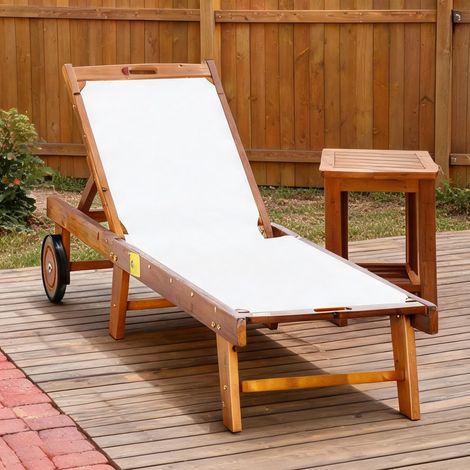 Transat coloris natur blanc en bois 198 x 55 x 88,5 cm (1/5)