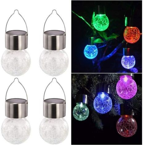 Lot de 4 lampes solaires colorées à suspendre pour jardin, cour, pelouse, étanches (1/4)