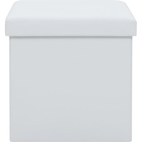 Tabouret de Rangement Pliable en Similicuir Siège Rembourré Blanc 38 x 38 x 38 cm (1/5)