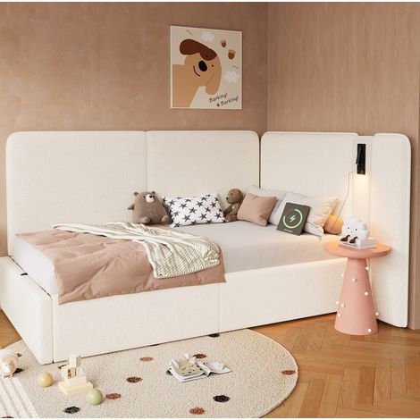 Cama dormitorio con almacenaje USB y lámpara beige OKMYHOME (1/5)
