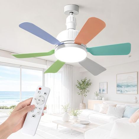 Deckenventilator mit Licht und Fernbedienung, 40-W-Deckenventilator mit E27-Fassung, dimmbarer LED-Deckenventilator für Schlafzimmer, Wohnzimmer, 3 Geschwindigkeitsstufen (E27-Colorful-A) (1/5)