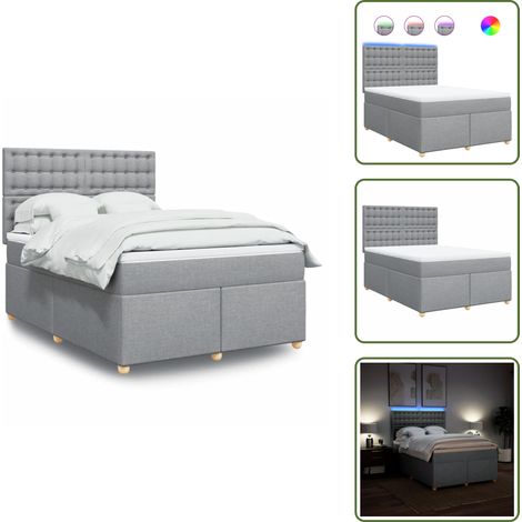 Cama ajustable - vidaXL Cama box spring con colchón tela gris claro 140x190 cm - Cama con cabecero