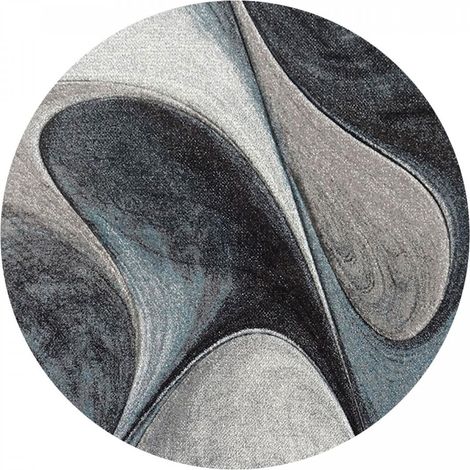 Tapis salon et chambre Ø200cm bleu et gris rond tissé motif géométrique LYN8 MADILA