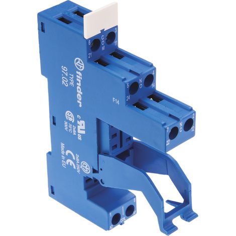 Support relais Finder série 97 8 contacts, Rail DIN, 250V c.a., pour Relais série 46.52 ( Prix pour 1 )
