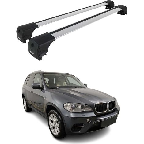 OMAC Aluminium Dachträger Querträger für BMW X5 E70 2006-2013 – City Crash – ISO/PAS 11154:2006 – Abschließbar – Max. 75 kg – 2 Stangen Silber (1/5)