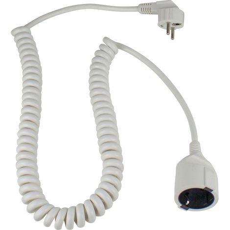 Spiralleitung mit Winkelstecker 2,5m weiß H05VV-F 3G1,5 IP20