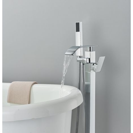 Freestanding Bathtub Faucet, Floor Mount, Freestanding Tub Filler, Shower Mixer Taps, Two Water Modes, 360° Swivel Spout, for Bathing & Showering Pet Bathing Cleaning Drains Toilet Flushing