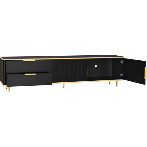 ELVMI Mobile TV con 2 Ante e 2 Cassetti, Frontale Intagliato e Piedini Dorati, per Soggiorno, in MDF, 170×45×37 cm (1/4)