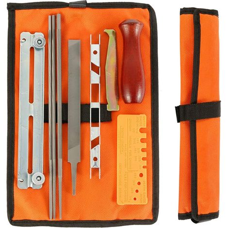 Set di 10 lime per affilare catene di motosega con lima tonda, guide e misuratore di profondità, borsa inclusa - ALTRO (1/3)