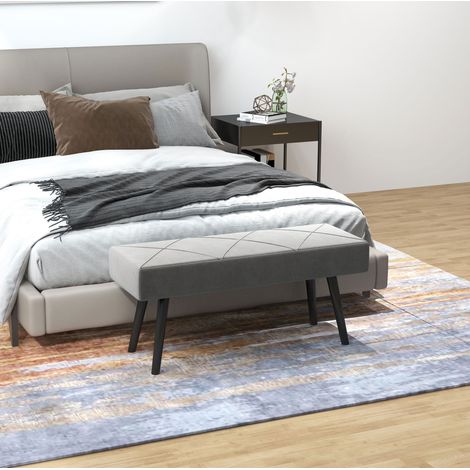 Panca imbottita effetto velluto grigio 100x36x45 cm OKMYHOME (1/5)