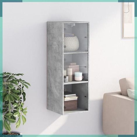 836486 Armoire murale avec portes en verre gris béton 35x37x100 cm (1/5)