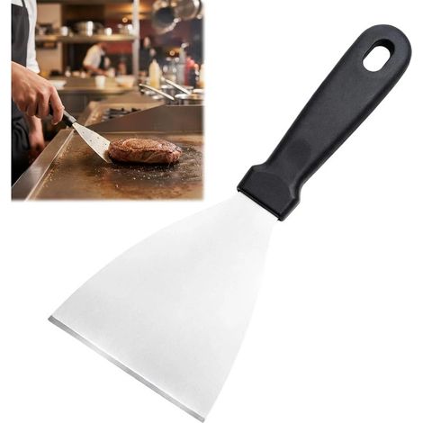 Professioneller dreieckiger Spatel aus Edelstahl, Plancha- und Teigschaber, ergonomischer Griff, 12 x 12 cm, spülmaschinenfest (1/5)
