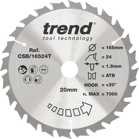 Lame de scie circulaire sans fil bois 165 mm, 24 dents 20 mm TCT (1/5)